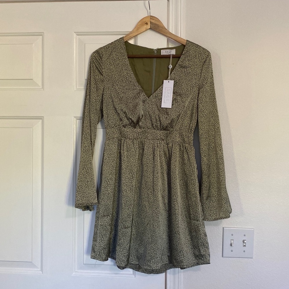 SAGE The Label NWT olive green cheetah mini dress.